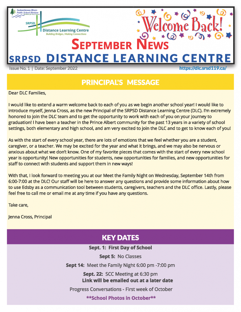September Newsletter with Principal's Message and Key Dates